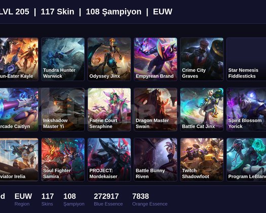 EUW / 205 LVL + 117 SKİN + UNRANKED !!