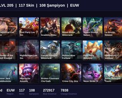 EUW / 205 LVL + 117 SKİN + UNRANKED !!