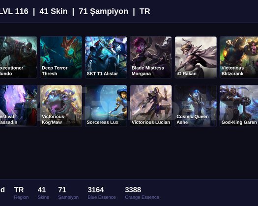TR / 116 LVL + 41 SKİN + UNRANKED !!
