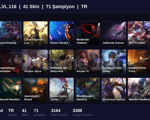 TR / 116 LVL + 41 SKİN + UNRANKED !!