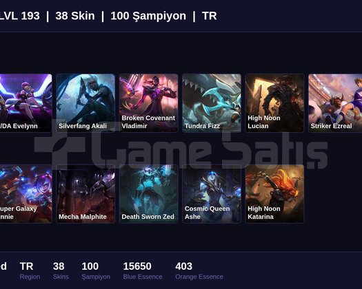 TR / 193 LVL + 38 SKİN + UNRANKED !!