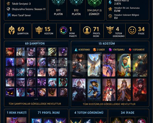 EUW | Platin Geçmiş | 69 Şampiyon | 15 Kostüm