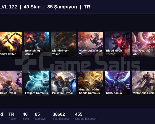 TR / 172 LVL + 40 SKİN + UNRANKED !!
