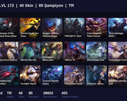 TR / 172 LVL + 40 SKİN + UNRANKED !!