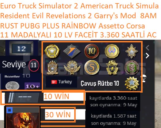 11 MADALYALI FACEİT 3.360 SAATLİ RUST PUBG PLUS RA