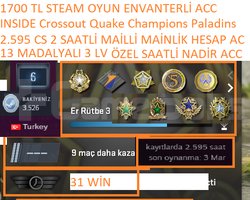 13 MADALYALI 3 LV 2.595 CS 2 SAATLİ 1700 TL STEAM