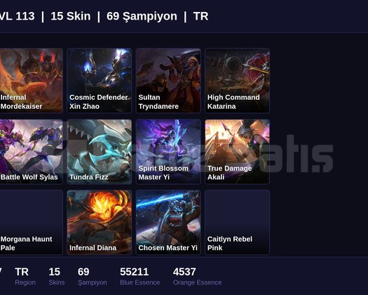 TR / 113 LVL + 15 SKİN + GOLD IV + MAİL ONAYSIZ