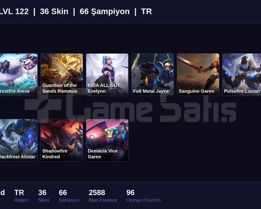 TR / 122 LVL + 36 SKİN + UNRANKED !!