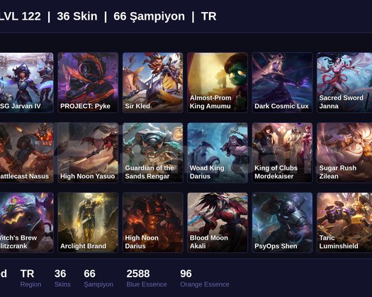 TR / 122 LVL + 36 SKİN + UNRANKED !!