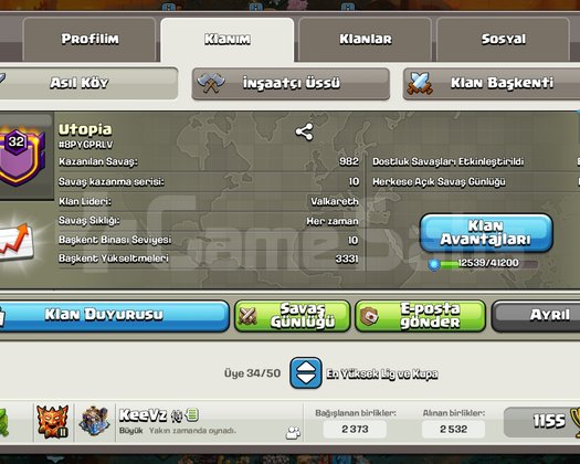 özel isimli 32 lvl şampiyon 2 başkent max 982 win