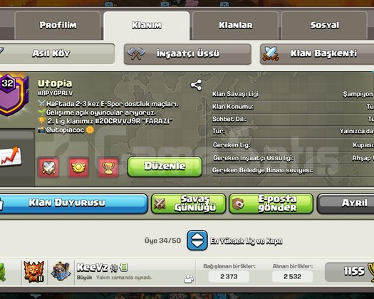 özel isimli 32 lvl şampiyon 2 başkent max 982 win