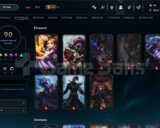 90  SKİN 315 LVL GOLD 3 +30 LP 134 ŞAMPİYON S10