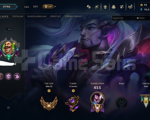90  SKİN 315 LVL GOLD 3 +30 LP 134 ŞAMPİYON S10