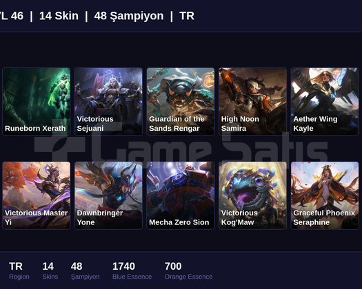 TR / 46 LVL + 14 SKİN + GOLD II + MAİL