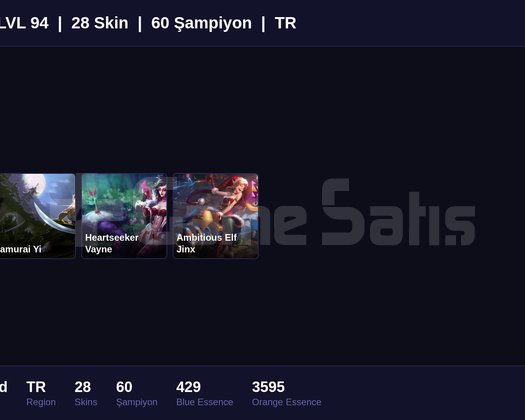 TR / 94 LVL + 28 SKİN + UNRANKED !!