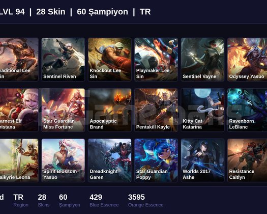 TR / 94 LVL + 28 SKİN + UNRANKED !!