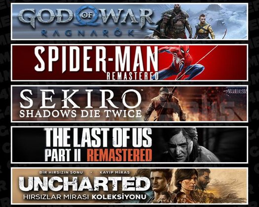 Ragnarök +Spider 1 +Sekiro +TLOU2 +Uncharted