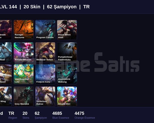 TR / 144 LVL + 20 SKİN + UNRANKED !!