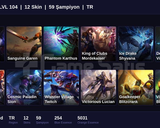 TR / 104 LVL + 12 SKİN + UNRANKED !!