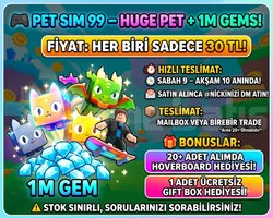 PET SIM 99  RANDOM HUGE PET + 1M GEM SATIŞI!
