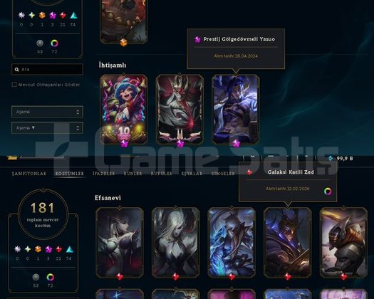 181 SKİN ZED MAİN ZED SİMGELİ FULL CHAMP S8 ACC
