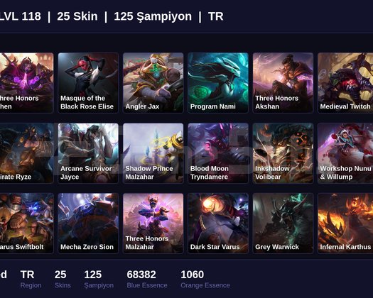 TR / 118 LVL + 25 SKİN + BRONZ MMR + MAİL ONAYSIZ