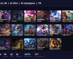 TR / 99 LVL + 22 SKİN + UNRANKED !!
