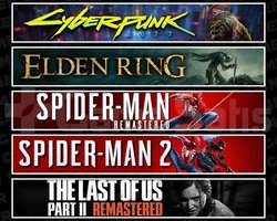 Cyberpunk +Elden +Spider 1 +2 +TLOU2
