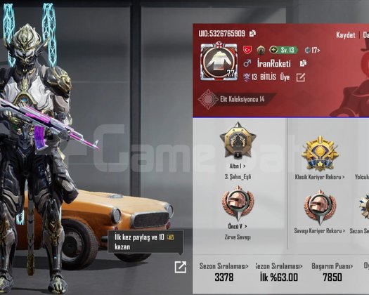 EFSANE  UYGUNA PUBG DESTANSI GÖSTERİŞ HESAP