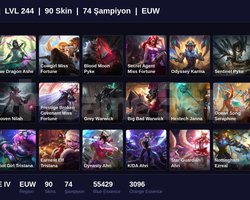 EUW / 244 LVL + 90 SKİN + BRONZE IV + MAİL !!