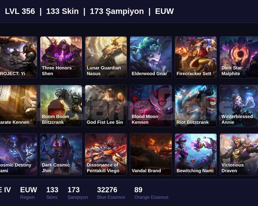 EUW / 356 LVL + 133 SKİN + BRONZE IV !!