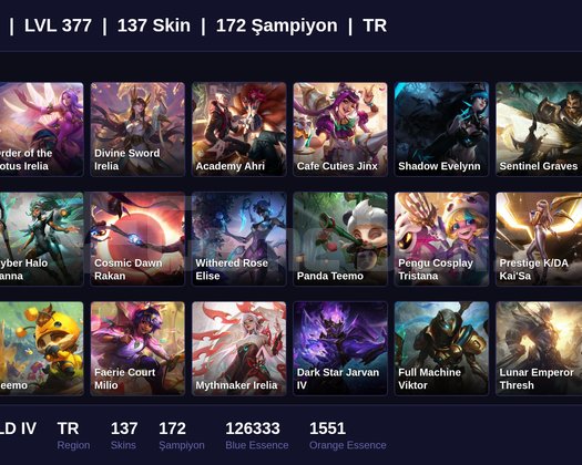TR / 377 LVL + 137 SKİN + EMERALD IV !!