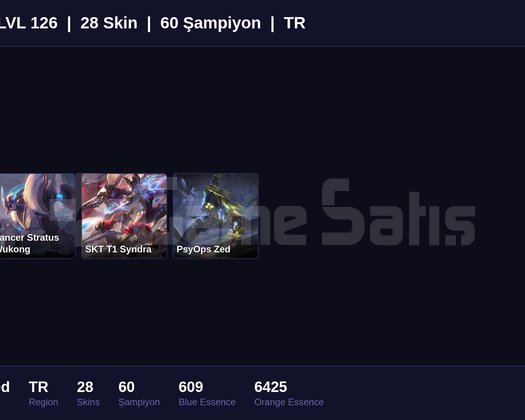 TR / 126 LVL + 28 SKİN + UNRANKED !!