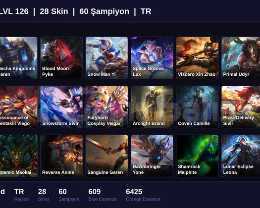 TR / 126 LVL + 28 SKİN + UNRANKED !!