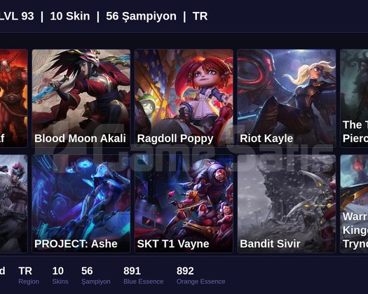 TR / 93 LVL + 10 SKİN + UNRANKED !!