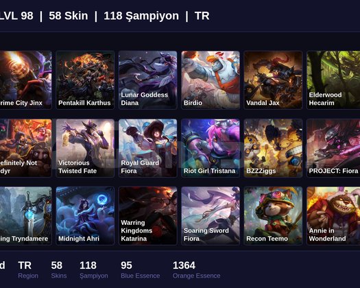 TR / 98 LVL + 58 SKİN + UNRANKED !!