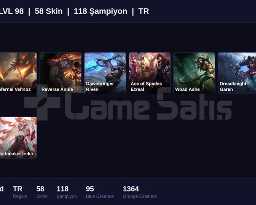 TR / 98 LVL + 58 SKİN + UNRANKED !!