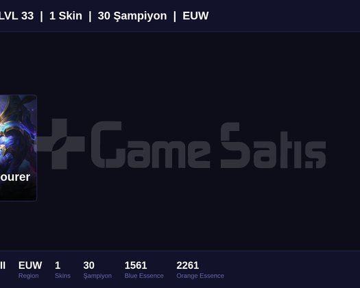 EUW / 33 LVL + 1 SKİN + SILVER III + M-ONAYSIZ !!
