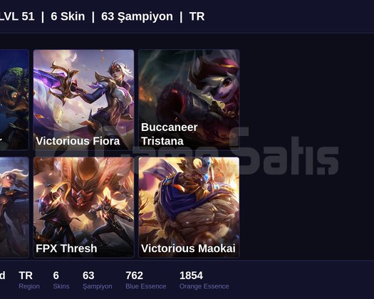TR / 51 LVL + 6 SKİN + GOLD MMR + RANK HAZIR !!