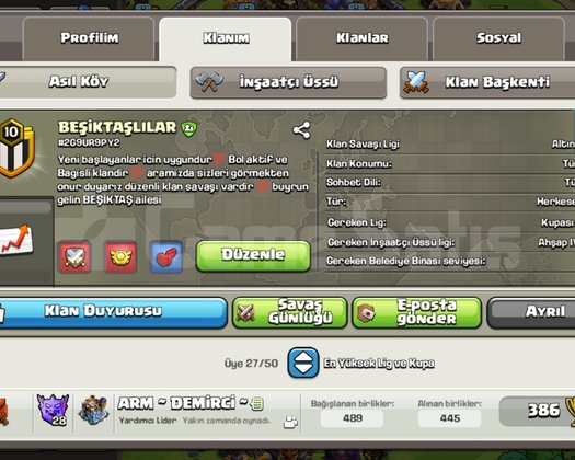 Altın lig 2 10 seviye aktif oyunculu satılık klan