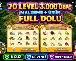 70 LEVEL 3.000 DEPO FULL MALZEME DOLU GARANTİLİ