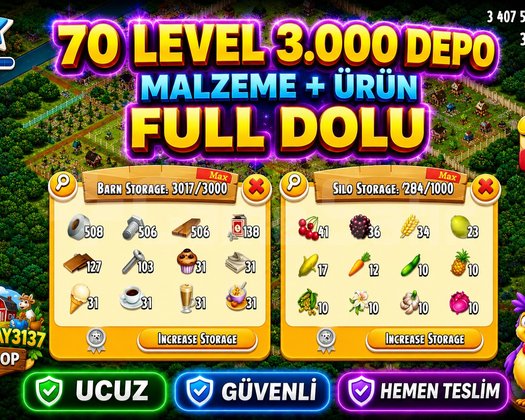 70 LEVEL 3.000 DEPO FULL MALZEME DOLU GARANTİLİ