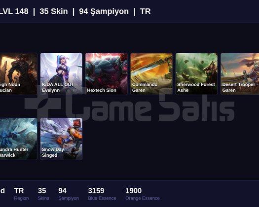 TR / 148 LVL + 35 SKİN + UNRANKED !!