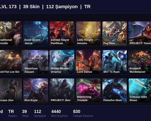 TR / 173 LVL + 39 SKİN + UNRANKED !!
