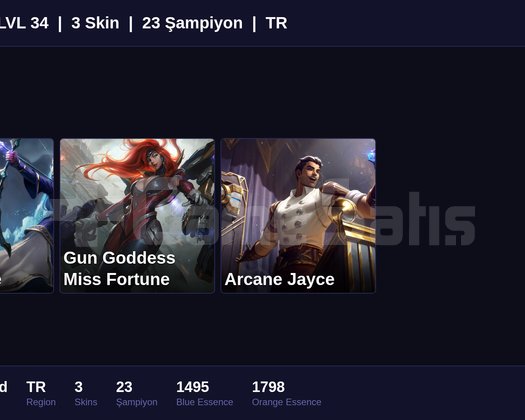 TR / 34 LVL + 3 SKİN + UNRANKED + FRESH !!