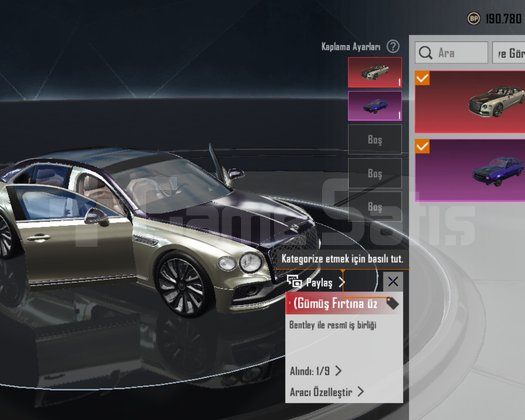 BENTLEY ARAC TEK BAĞ FACE KOMBİN SET DOLU HESAP