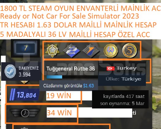 5 MADALYALI 36 LV TR HESABI Ready or Not 1800 TL S