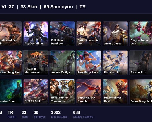 TR / 37 LVL + 33 SKİN + UNRANKED !!