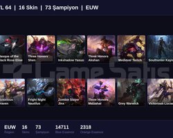 EUW / 64 LVL + 16 SKİN + GOLD II !!