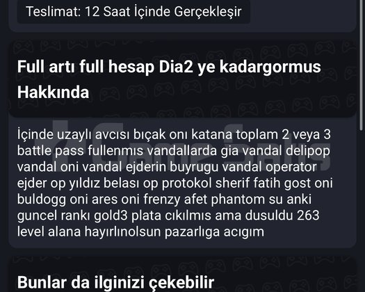 Dia 2 yi gormus Full artı Full hesap dolu